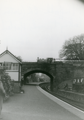 Minffordd BR (Western) looking towards Harlech, April 1964 AGM day. Prince crosses BR line into Minffordd Station.