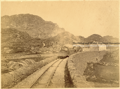 The Princess on Tanygrisiau Embankment with a Down train.